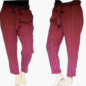 NWTs Perch by Blu- Pepper Burgundy Striped Paper Bag Pants Size 2XL